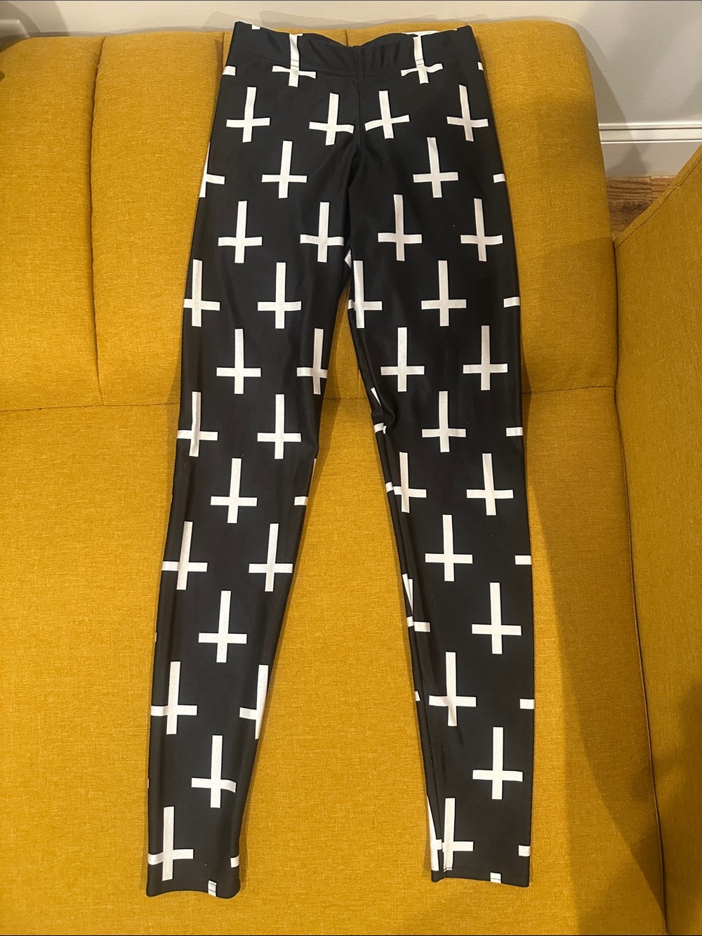 Blackmilk Black Leggings with White Cross Print
